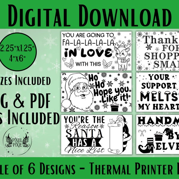 Christmas Thermal Label Designs Bundle, PNG Christmas Labels, Holiday Sticker Labels, Package Labels, Thermal Shipping Label, Small Business