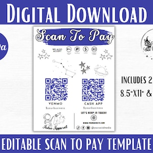 Purple Scan to Pay Sign – Editable Canva QR Code Template | Cosmic Contactless Payment Display for Small Businesses & Pop-Ups PP04