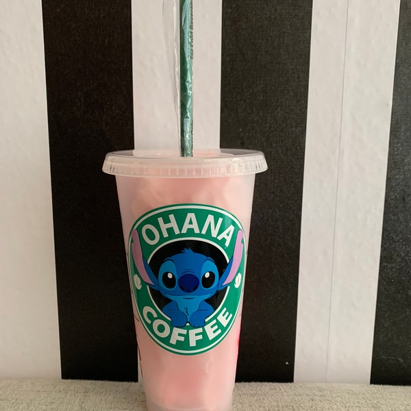 Lilo And Stitch “Ohana” With Hawaiian Flower Customized Starbucks Tumbler