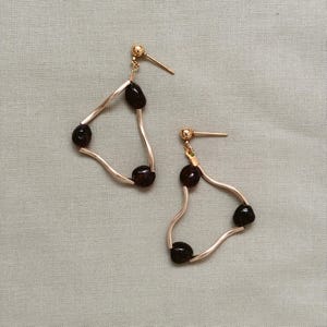 Gold Garnet Twist Earrings | Wavy Gold Filled Earrings, Unique Squiggle Jewelry, Elegant Unique Jewelry