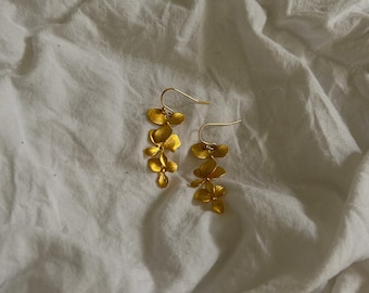 Orchid Drops | Matte Gold Cascading Orchid Flower Earrings, Floral Earrings, Gold Bridal Earrings