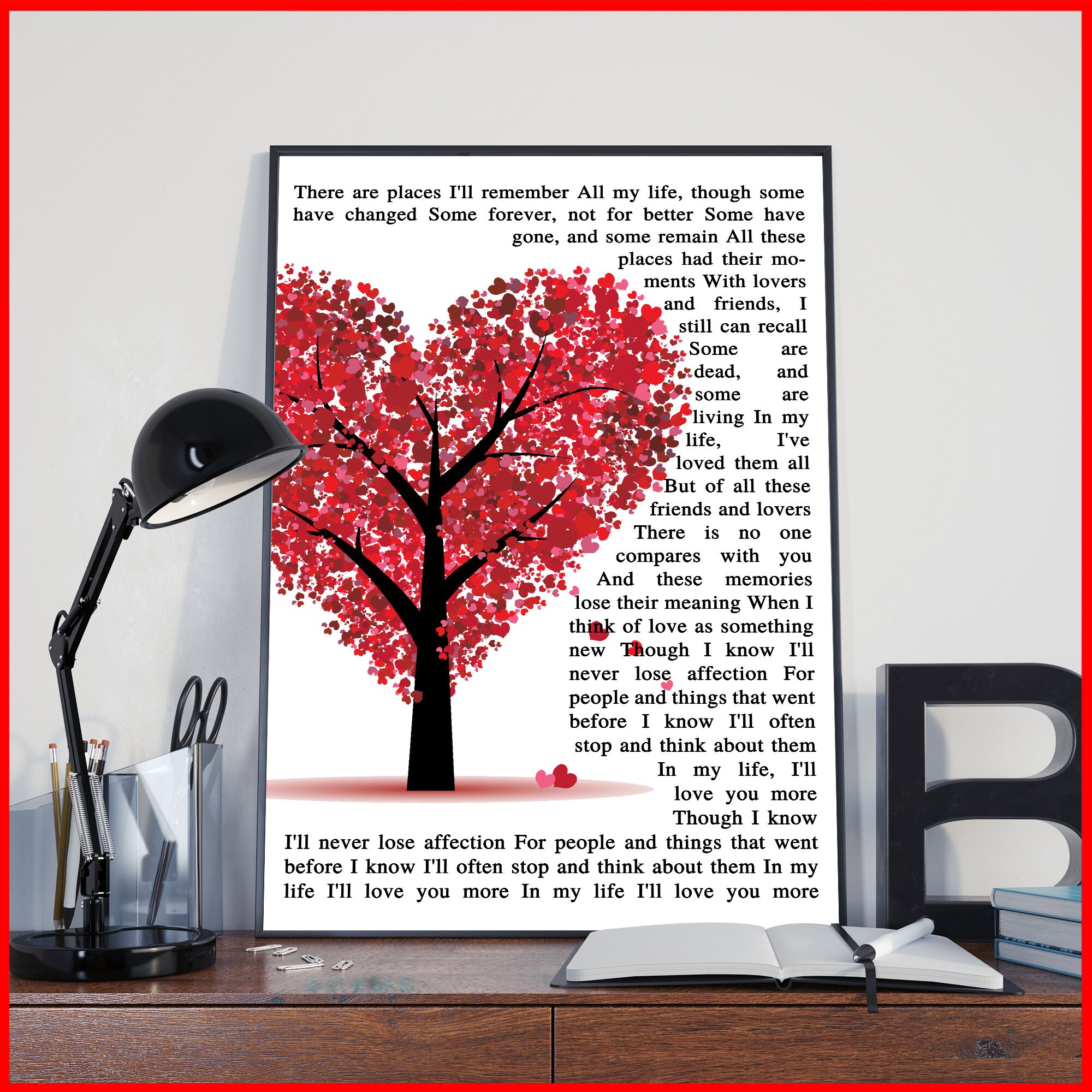 The Beatles in My Life Lyrics Tree Heart Portrait Paper | Etsy
