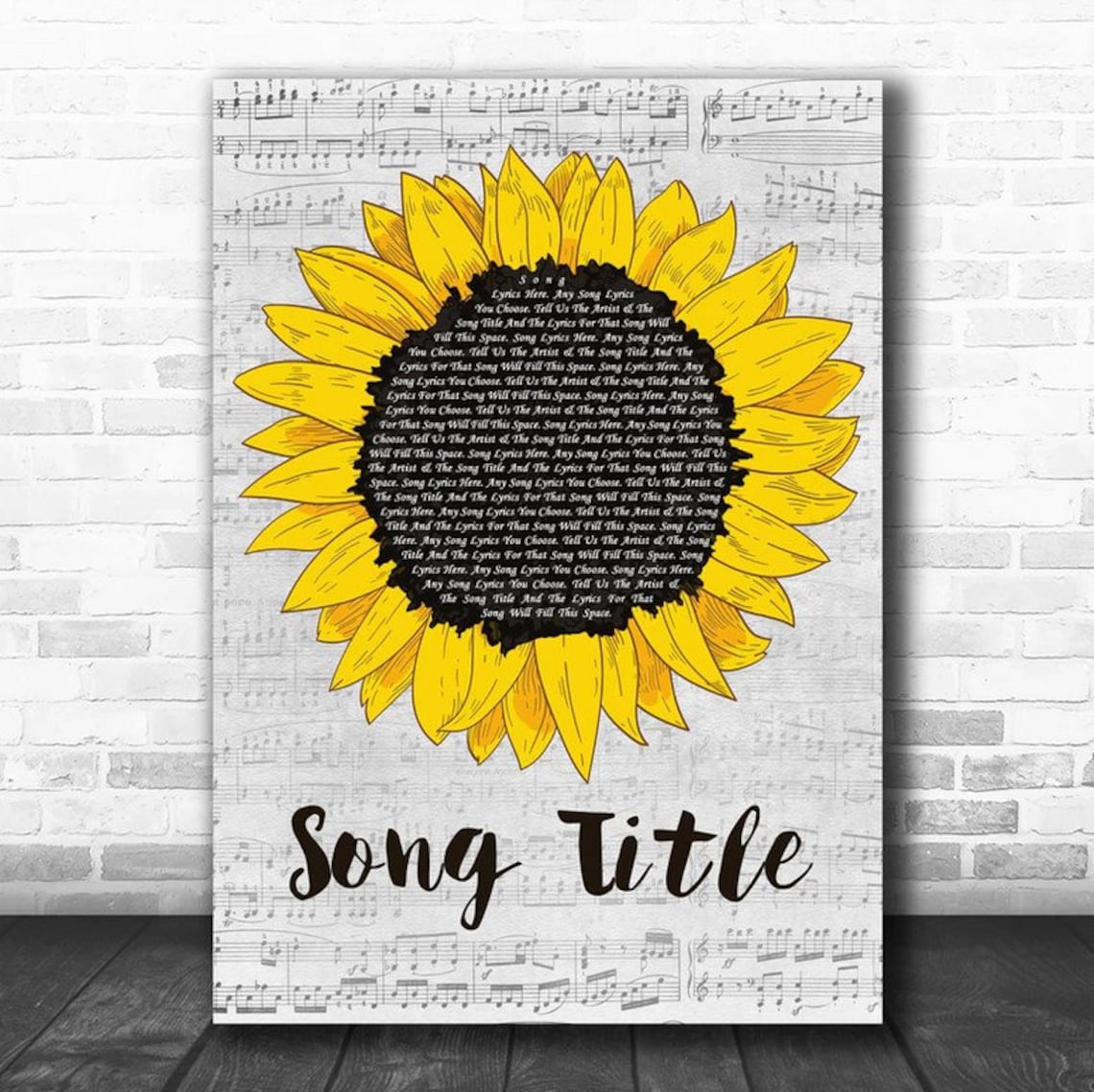 Any Song Lyrics Custom Grey Script Sunflower Song Lyric Print Etsy