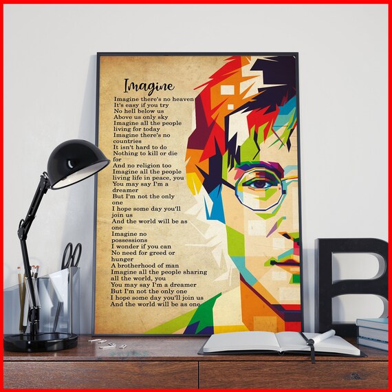 Music &amp; Movie Posters Prints Imagine Song John Lennon Print Lyrics Canvas John Lennon Poster ...