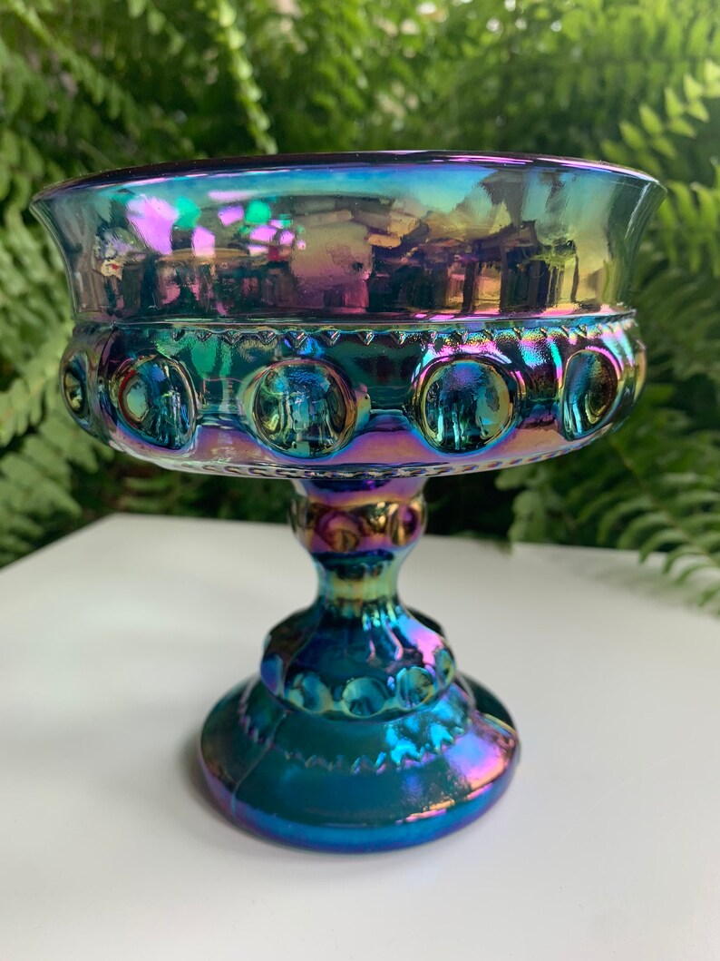 Vintage Indiana Carnival Glass Pedestal Candy Dish Etsy