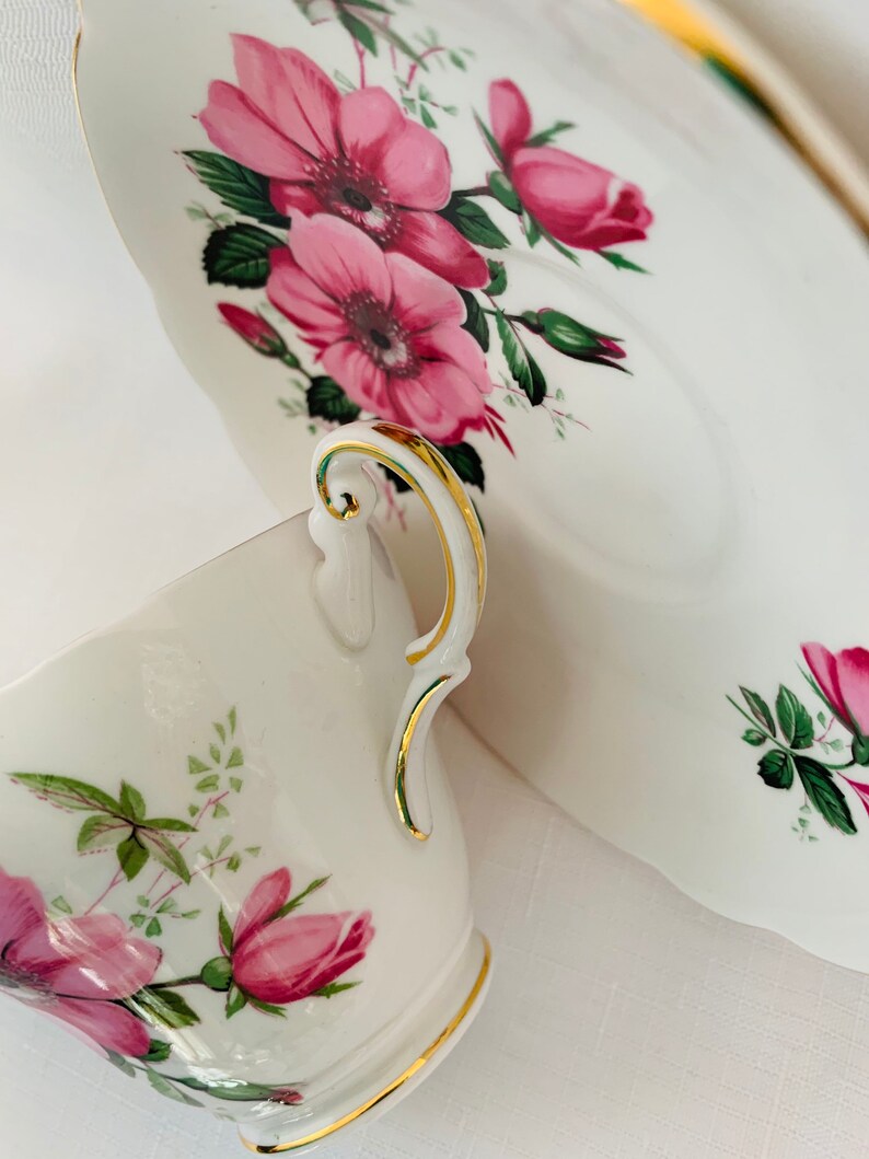 Vintage Regency bone china pink floral teacup and saucer