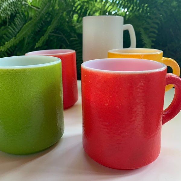 Vintage Hazel Atlas Orange Peel milk glass mugs, various colours