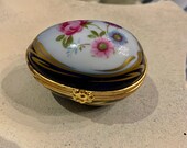 Vintage Limoges cobalt blue floral egg trinket box