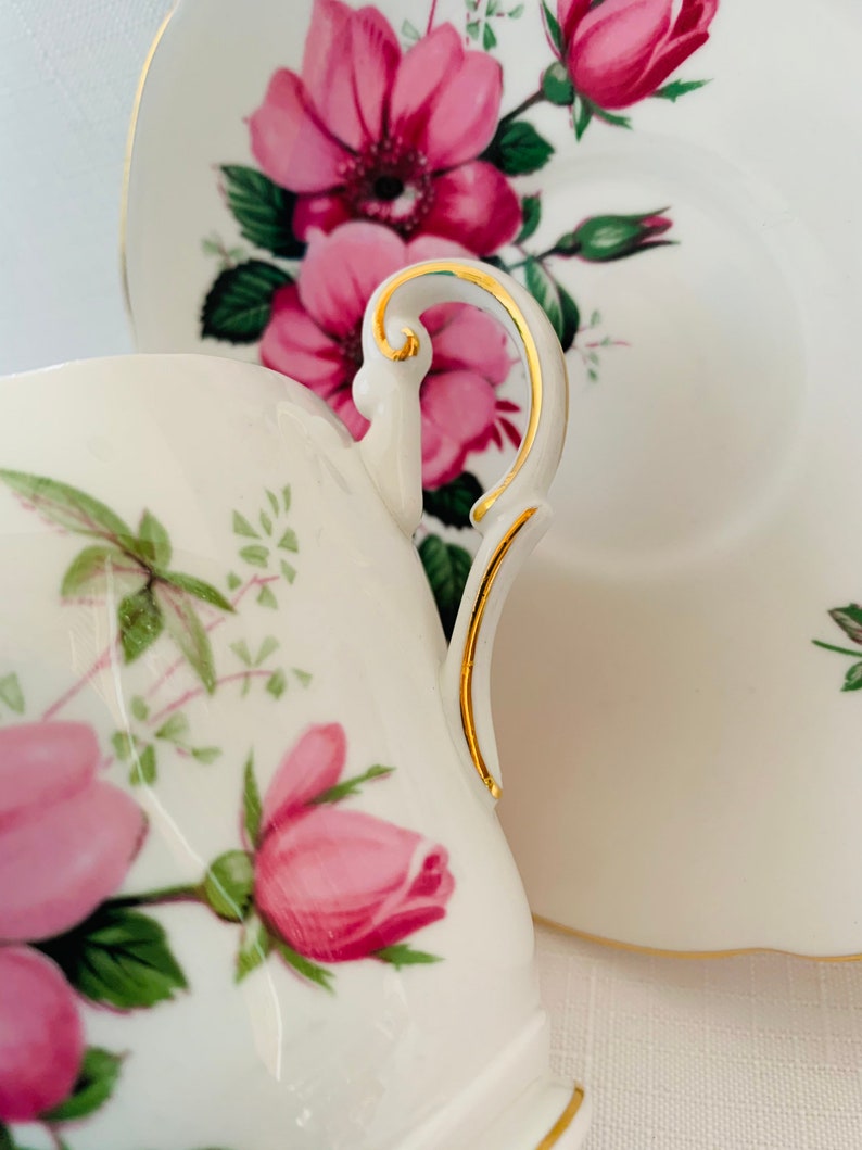 Vintage Regency bone china pink floral teacup and saucer
