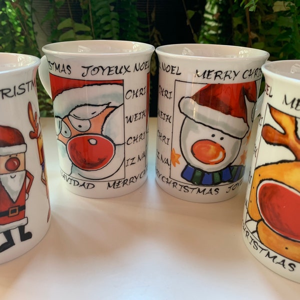 McIntosh ‘Merry Christmas’ fine bone china coffee mugs, set of 4