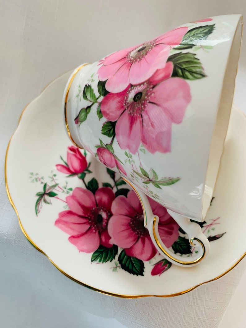 Vintage Regency bone china pink floral teacup and saucer