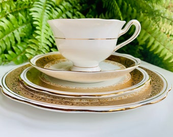 Vintage Royal Albert Regency Crown china 4 piece set - teacup, saucer, side and bread & butter plates