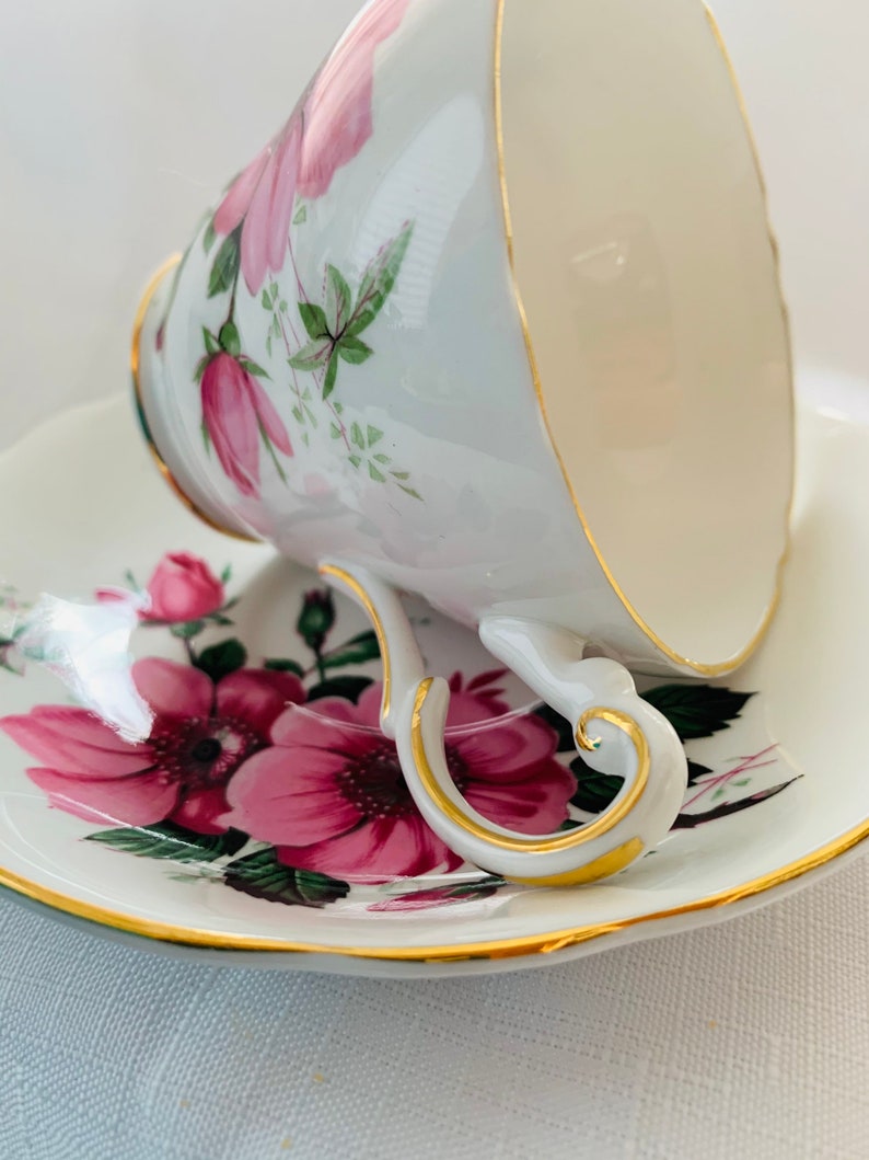 Vintage Regency bone china pink floral teacup and saucer