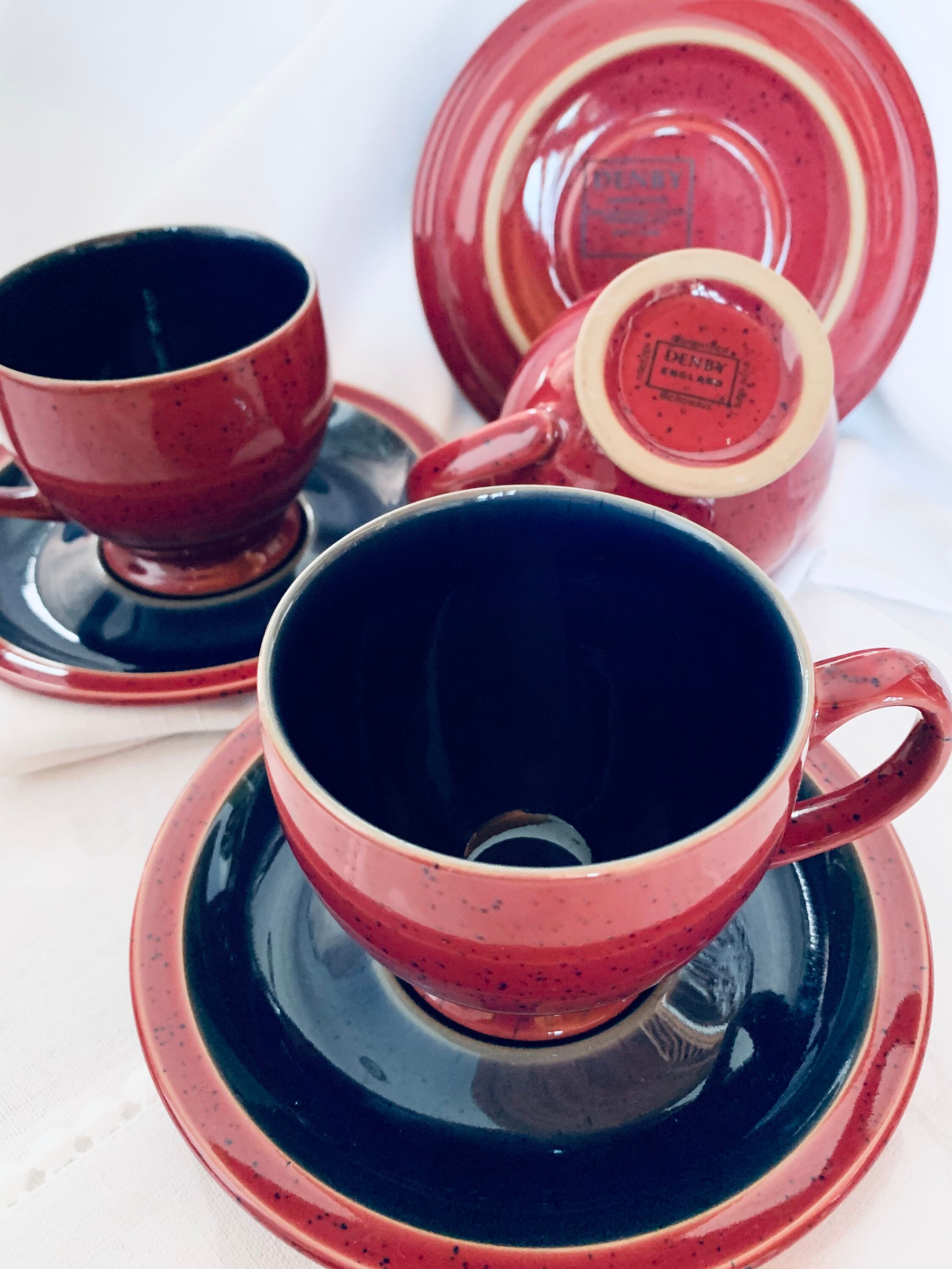 Vintage Denby stoneware Harlequin pattern teacup and saucer Etsy