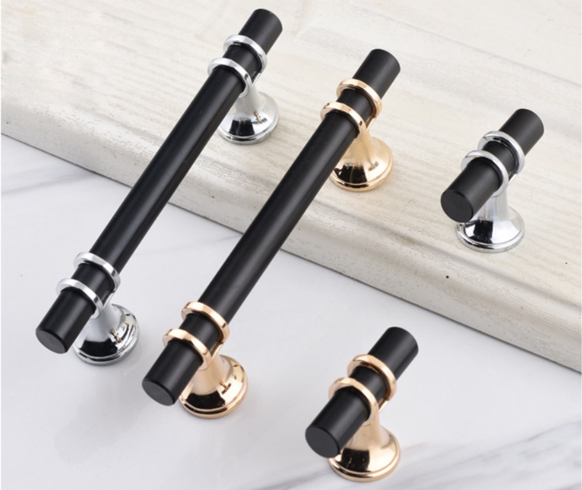 Long Black Chrome Pulls /modern Pulls T Etsy