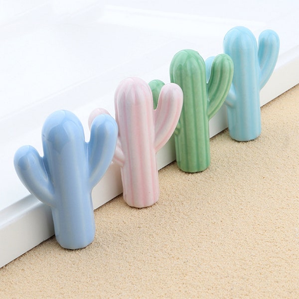 Kids Cactus Ceramic Drawer Pulls Knobs Cabinet Door Pulls Knobs Dresser pulls Knobs Children Room Blue Green Pink light Blue Hardware 0141