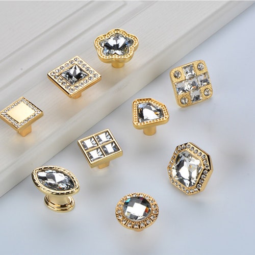 Glass Crystal Knob Gold Dresser Knobs Drawer Knob Pulls Pull Etsy UK