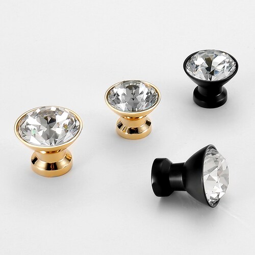 Black Crystal Round Pulls Handles Glass Drawer Knobs Etsy