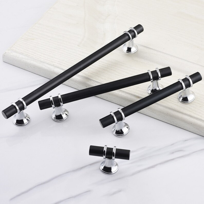Long Black Chrome Pulls /modern Pulls T Etsy