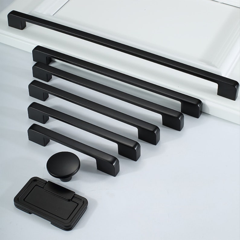 Extra Long Matte Black Cabinet Handles /Black Cabinet Pulls Knobs /Black Drawer Knobs Pulls /Black Cabinet Hardware /7.56 8.8 12.6 W448 image 1