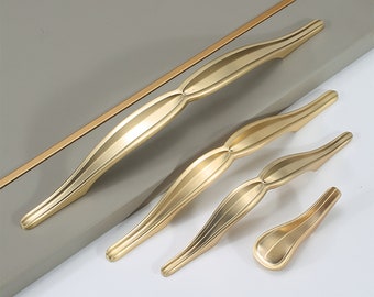 Gold Long Leaf Knob/Copper Leaf Drawer Pulls/Gold Leaf Cabinet Pulls Handles /Leaf Dresser Pulls /Gold Cabinet Hardware  3.78" 5" 7.56" 0187