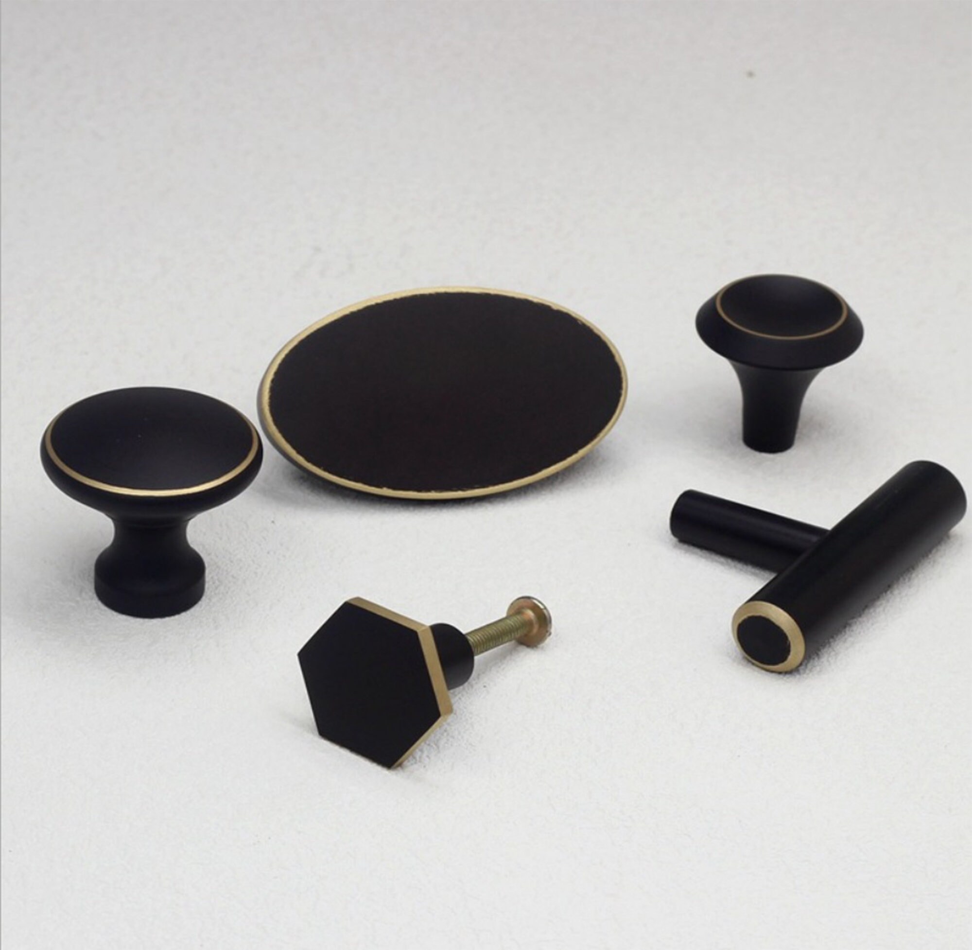 Cobre puro latón sólido oro negro oro círculo perillas tira de | Etsy