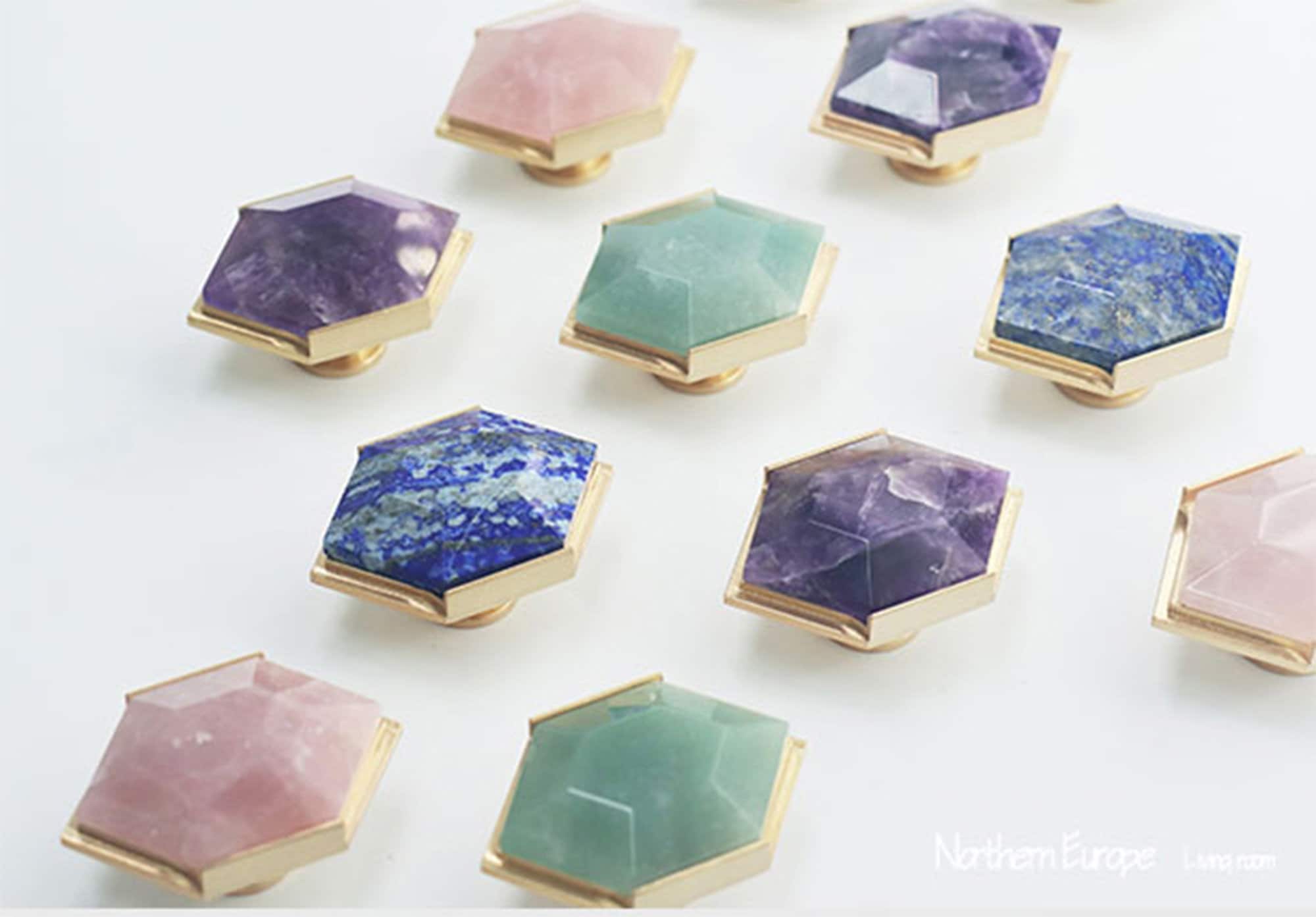 2 luxury Natural Crystal Pulls Knobs Gold Etsy