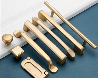 3.75" 5" 6.3" 7.56" 10" 12.6" Matte Gold Handles Gather Wardrobe Cabinet Pulls Handles Modern Dresser Pull Handle Drawer Pulls Hardware W415