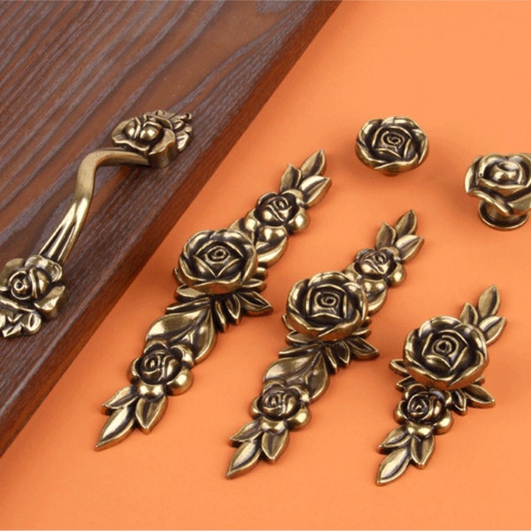 3.75 « 5 » Rétro Floral Antique Sliver Bronze Cabinet Poignées Tire Poignée de commode Tire Boutons Tiroir Boutons Tire Matériel 96 128 mm 0184