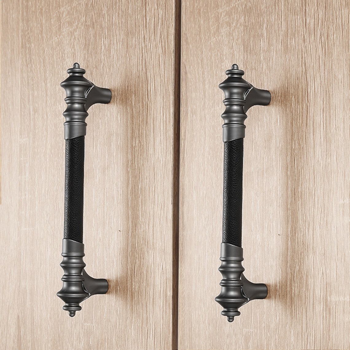 5 7.6 Black Leather Pulls Handles Drawer Etsy