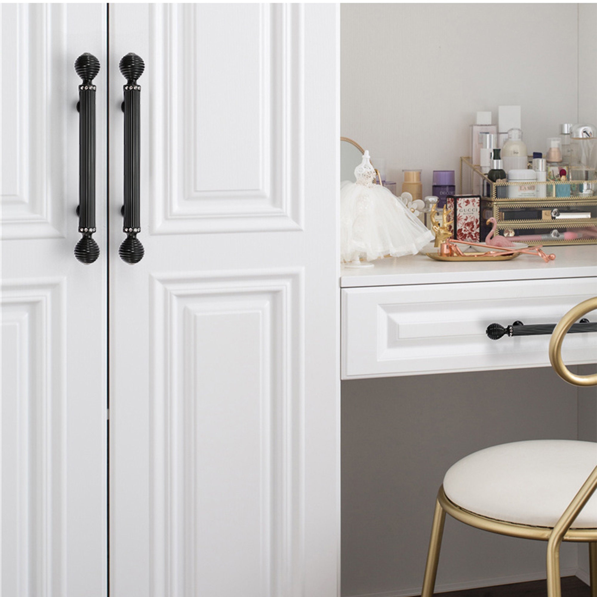 Gold Black Crystal Handles Pulls/black Glass Drawer Etsy