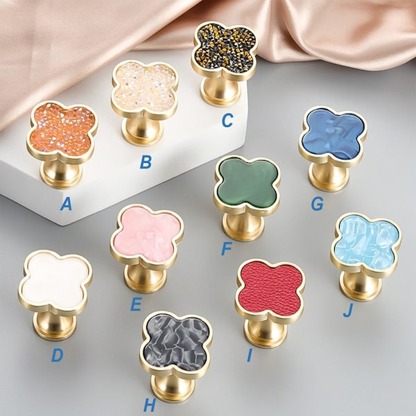 1.26" Colorful Clover Brushed Copper Kitchen Cupboard Cabinet door  Knobs Pulls Jewelry Box Drawer Knobs Pulls Cabinet hardware 32mm W877