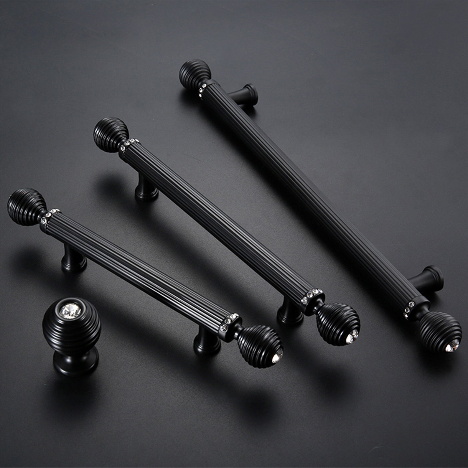 Gold Black Crystal Handles Pulls/black Glass Drawer Etsy