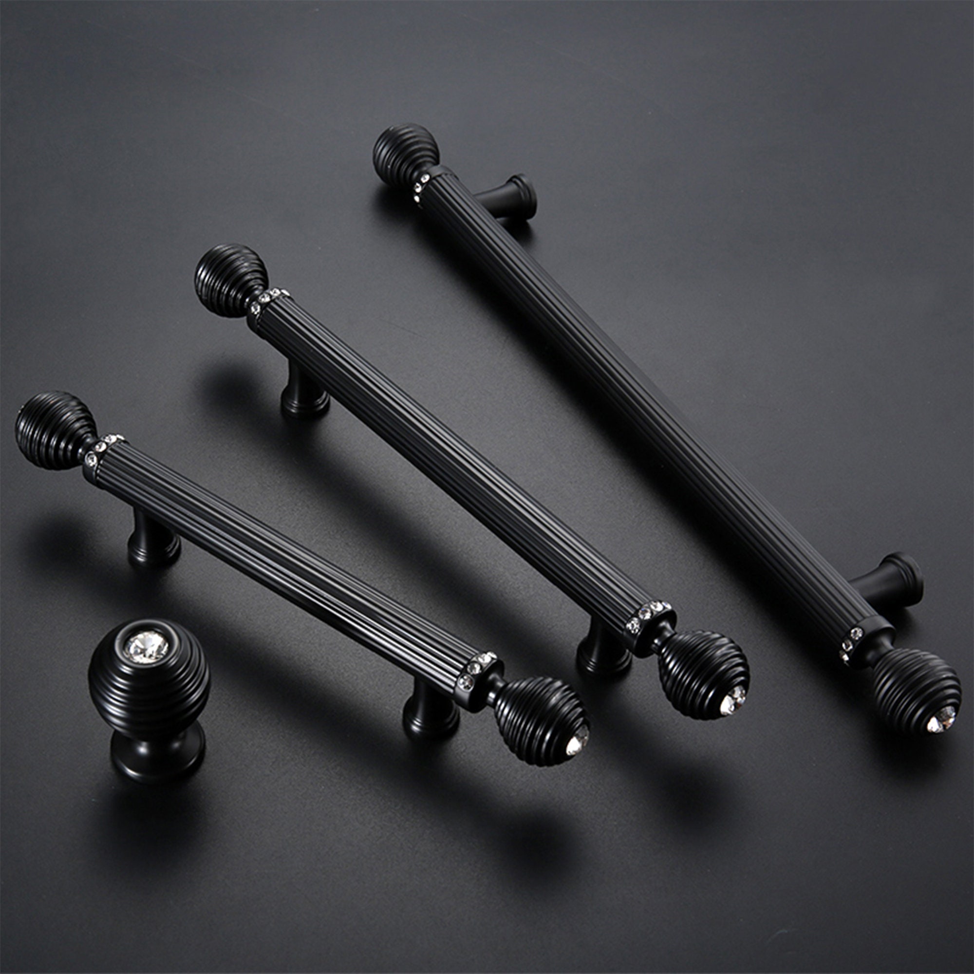 Gold Black Crystal Handles Pulls/black Glass Drawer Etsy