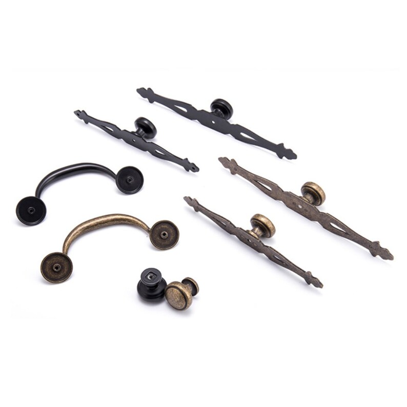 Retro Black Bronze Drop Bail Pull Knob and Plate Cabinet Pulls Vintage Drawer Pulls Drawer Knobs Dresser Pulls Cabinet Hardware W741
