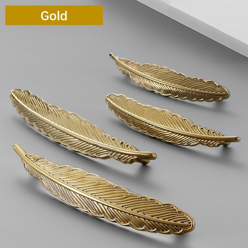 Solid Brass Leaf Drawer Pulls/Pure Copper Leaf Knob /Gold Leaf Cabinet Pulls Handle /Leaf Dresser Pull /Brass Cabinet Hardware 3.75 5 W406 image 1