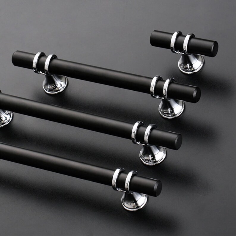 Long Black Chrome Pulls /modern Pulls T Etsy