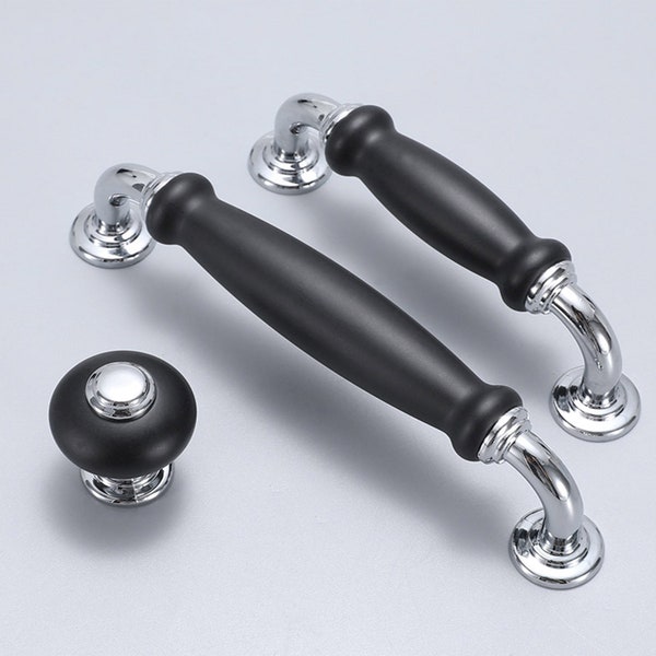 3.75" 5" Black Chrome Ceramic Ambry Cupboard Cabinet Pulls Handles Drawer Knobs Pulls Dresser Handles Pulls Knobs Hardware 96 128mm 0102