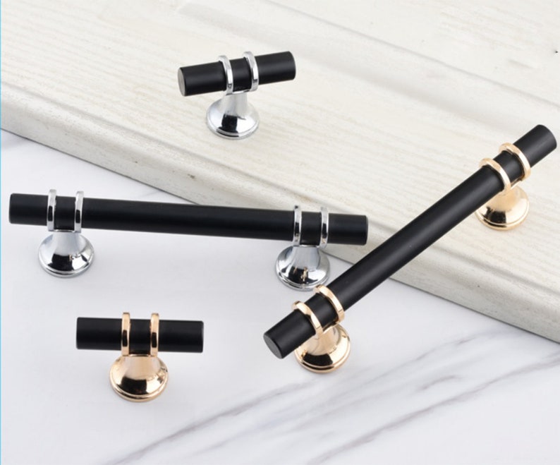 Long Black Chrome Pulls /modern Pulls T Etsy