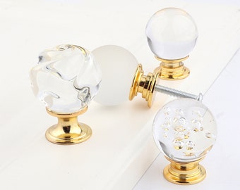 1.2" Clear Gold Glass Crystal Closet Door Pulls Knobs Cabinet Pulls Knobs  Drawer Pulls Knobs Dresser Pulls Knobs Glass Knobs 30mm 0124