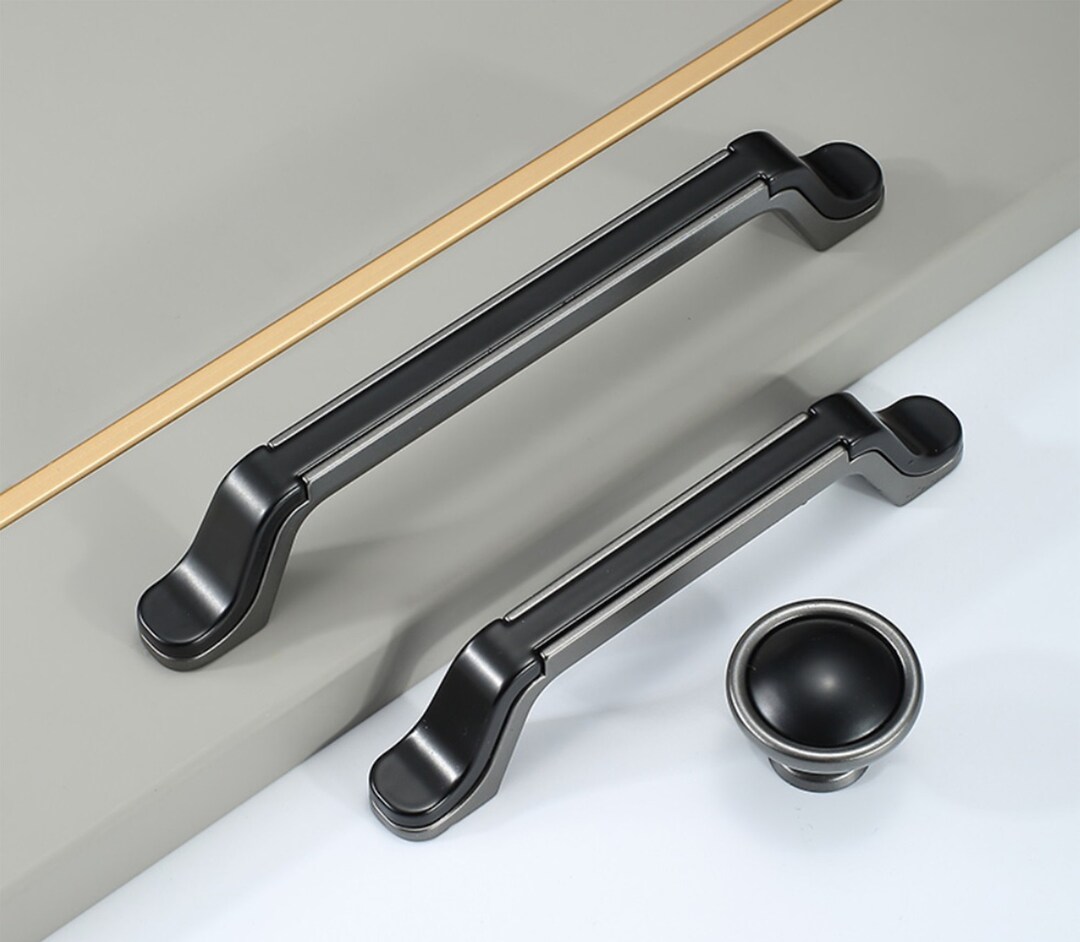 Gray Black Kitchen Pulls Handles /black Cupboard Drawer Knobs