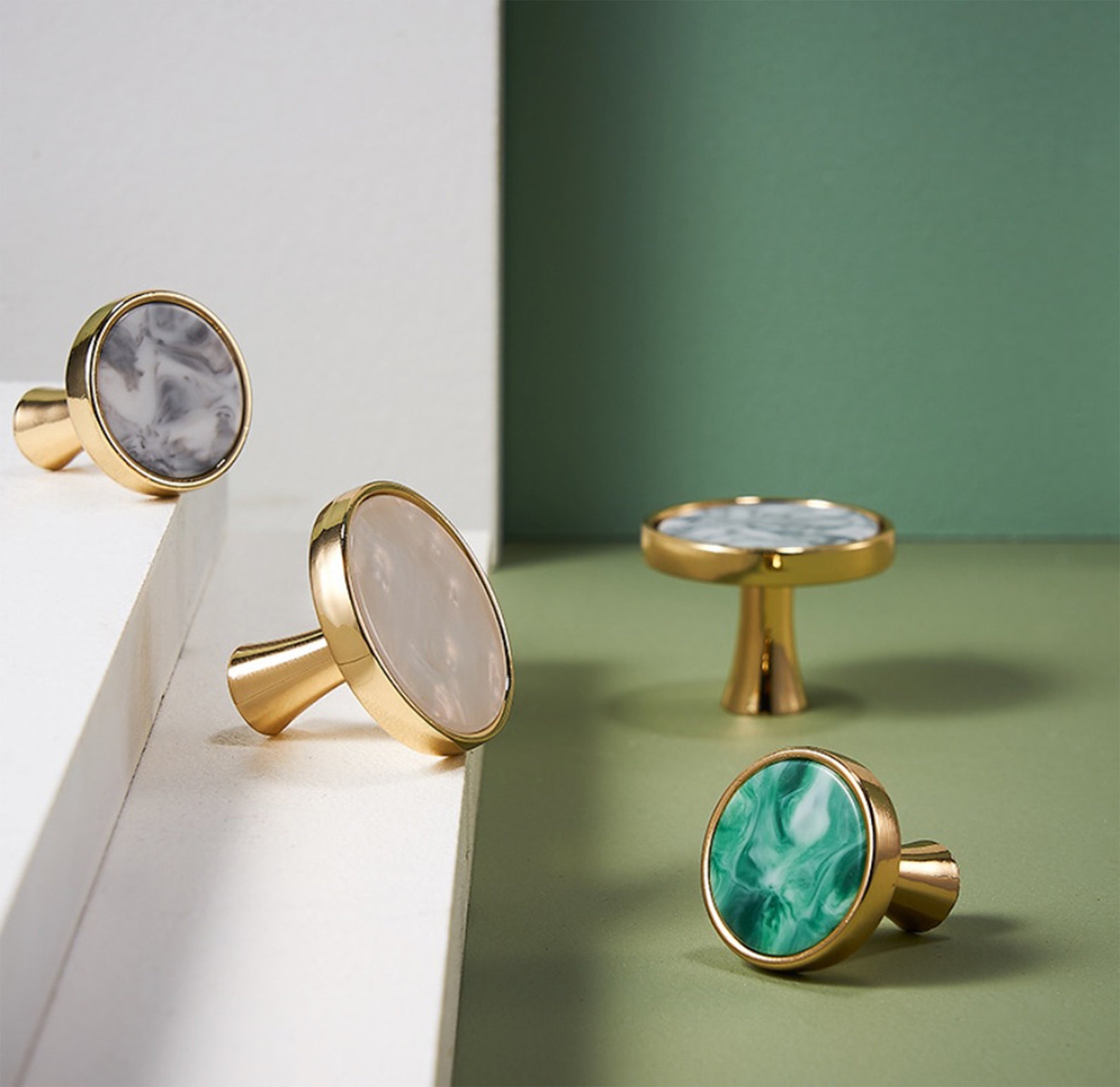 White Black Green Knobs Pulls Brass Round Drawer Knobs Etsy