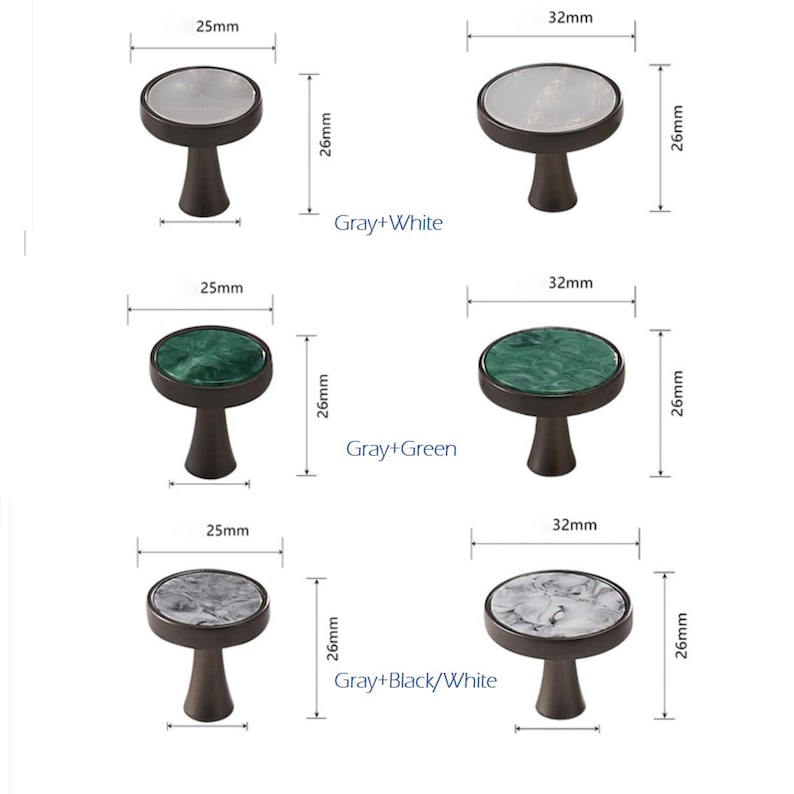 White Black Green Knobs Pulls Brass Round Drawer Knobs Etsy