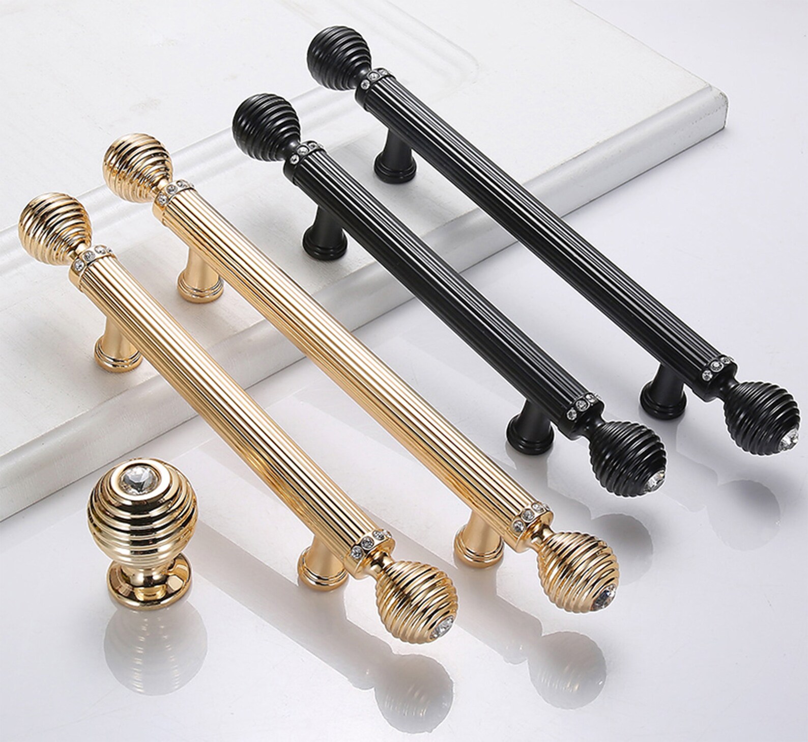 Gold Black Crystal Handles Pulls/black Glass Drawer Etsy