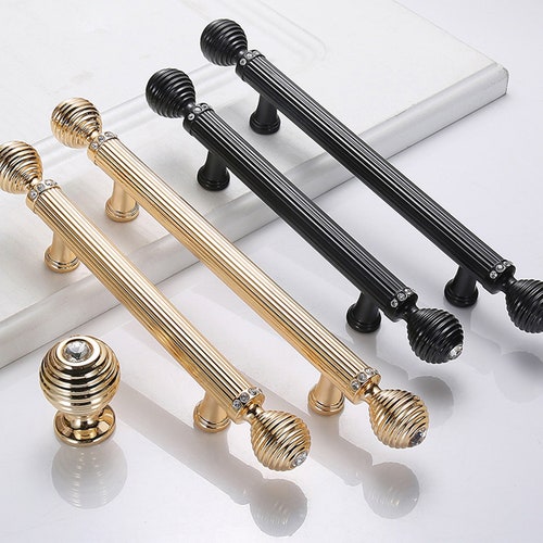 Black Crystal Round Pulls Handles Glass Drawer Knobs Etsy