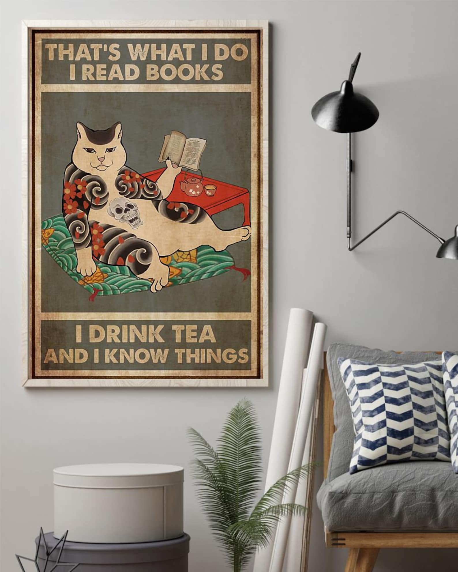 Japan Cat Reading Bathroom Decor Vintage Wall Art Home Sign | Etsy