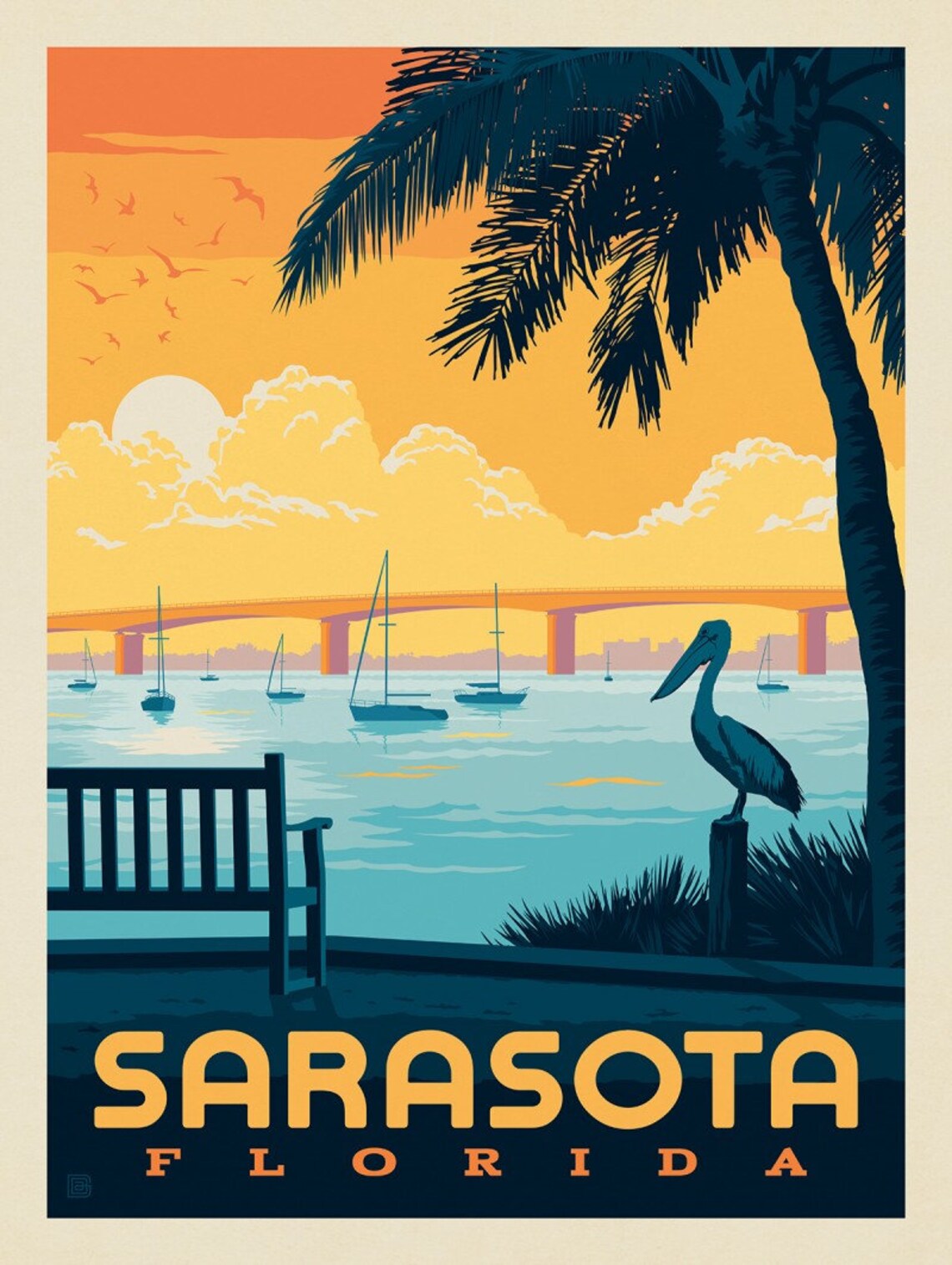 Sarasota USA Vintage Travel Poster Florida State Travel Etsy