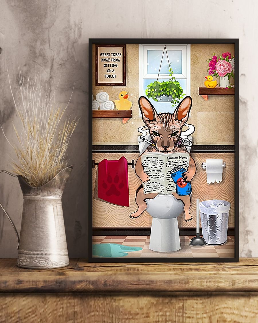 Sphynx Cat Reading Bathroom Decor Vintage Wall Art Home Sign | Etsy