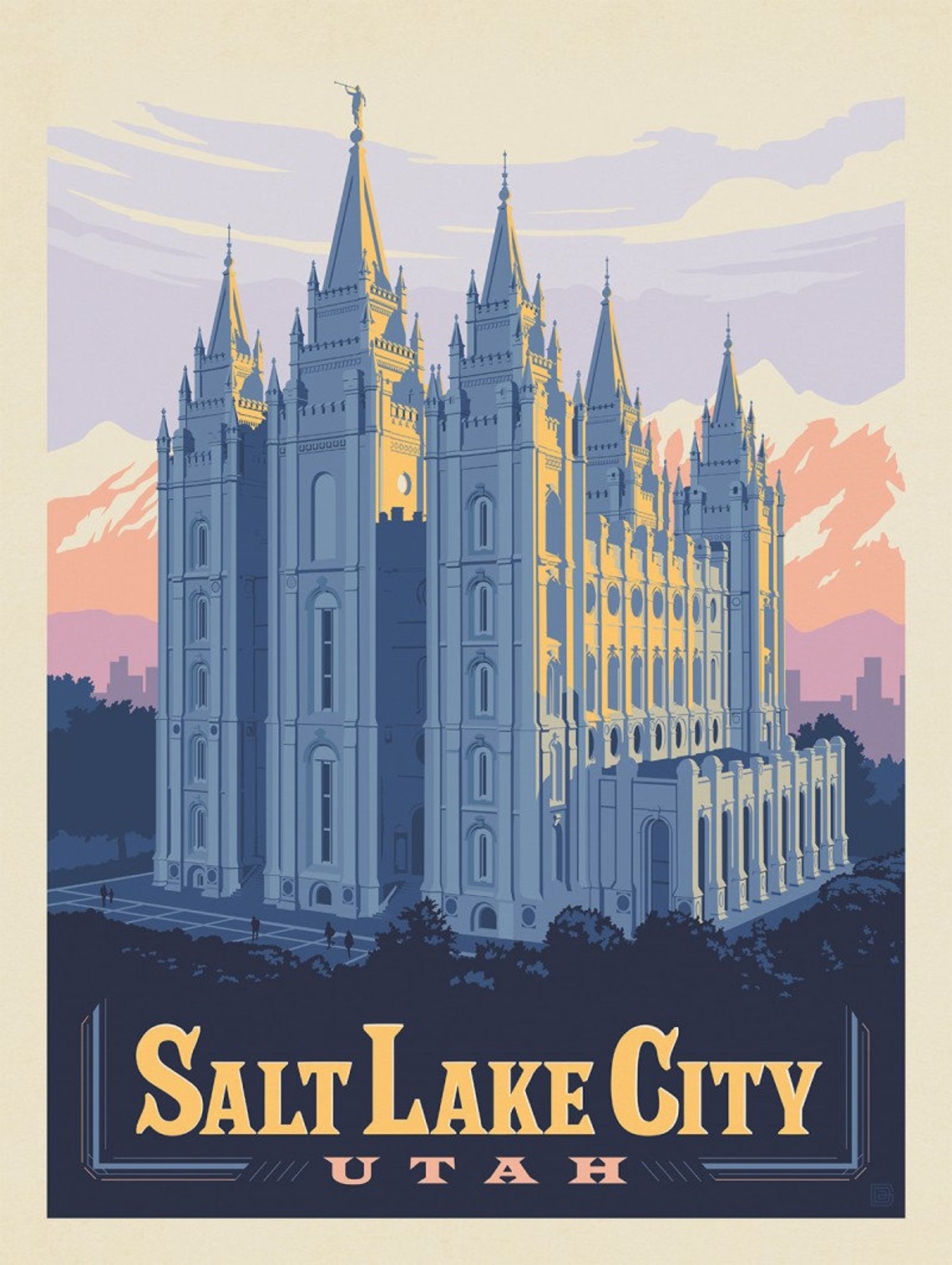 Salt Lake City Utah Poster Temple Square USA Print Art Etsy