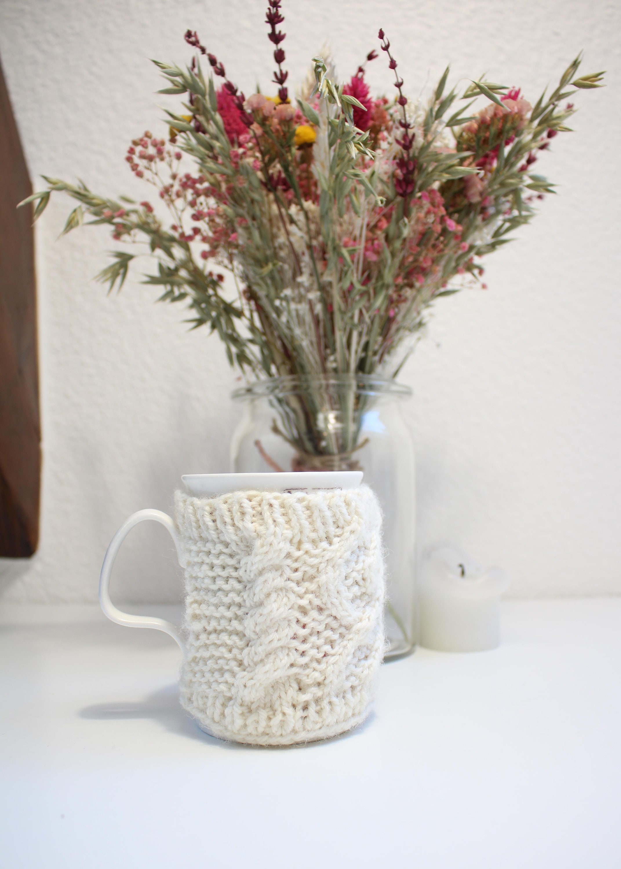 Cache Mug Écologique Tricoté Main - Couvre-Tasse Torsadé Agréable Pour Les Mains, Motif Celtique en 